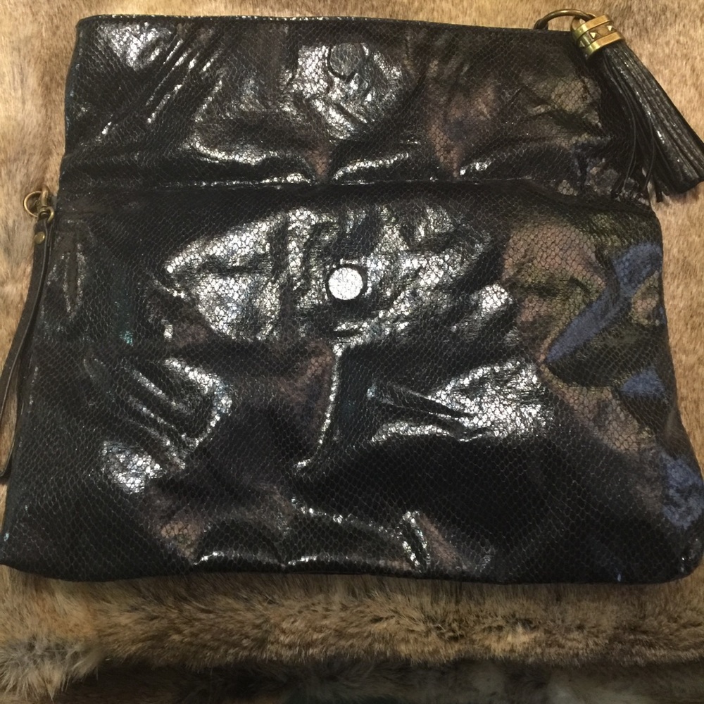 Deena & Ozzy Oversized Black Python Clutch - image 6
